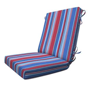 Honey-Comb Honeycomb Indoor/Outdoor Stripe Blue and Red Highback Dining Chair Cushion: Recycled Polyester for $58