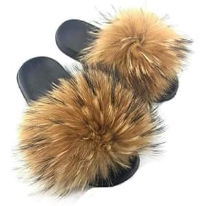Valpeak Women's Fox Fur Slides for $14