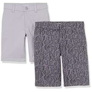 Amazon Essentials Boys' Uniform Woven Flat-Front Khaki Shorts, 2-Pack Grey/Bolts, 10 for $6