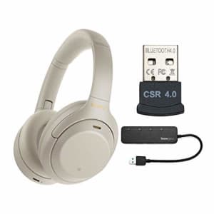 Sony WH-1000XM4 Wireless Noise Canceling Over-Ear Headphones (Silver) with Knox Gear 4 Port USB 3.0 for $348
