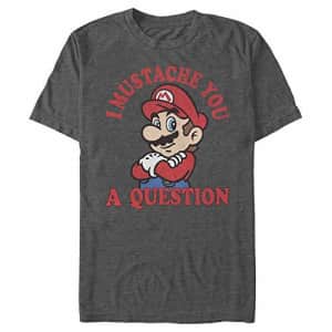 Nintendo Men's Super Mario I Mustache You A Question Poster T-Shirt, Char HTR, XXXX-Large for $17