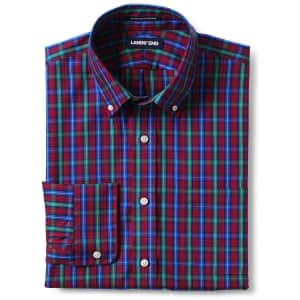 Lands' End Men's Pattern No-Iron Supima Pinpoint Button-Down Collar Dress Shirt for $12