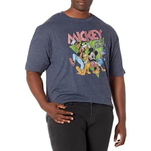 Disney Big & Tall Classic Mickey Funky Bunch Men's Tops Short Sleeve Tee Shirt, Navy Blue Heather, for $8