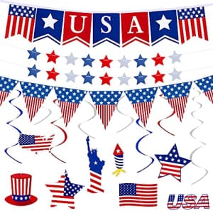 Ouddy 37Pcs 4th of July Banner Decorations Patriotic Party Supplies for the Home, Red White Blue American for $7 Ouddy 37Pcs 4th of July Banner Decorations Patriotic Party Supplies for the Home, Red White Blue American for $7