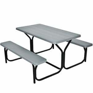 Giantex Picnic Table Bench Set Outdoor Camping All Weather Metal Base Wood-Like Texture Backyard for $190 Giantex Picnic Table Bench Set Outdoor Camping All Weather Metal Base Wood-Like Texture Backyard for $190