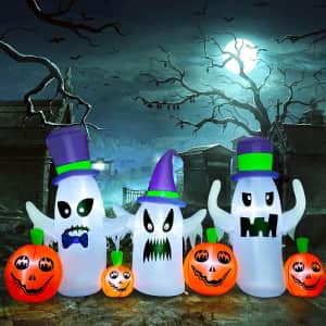SeasonJoy 9-Foot Halloween Ghost & Pumpkins Inflatable w/ LED Lights for $46
