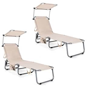 Giantex Outdoor Folding Chaise Lounge, Portable Reclining Chair with 5 Adjustable Positions, for $150