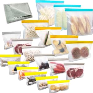 HuiPoLii Reusable Food Storage Bags 19-Pack for $22 HuiPoLii Reusable Food Storage Bags 19-Pack for $22