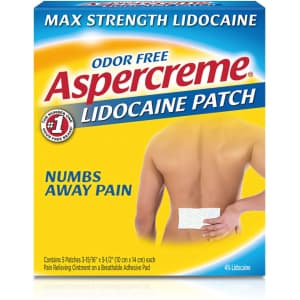Aspercreme Max Strength Lidocaine Pain Relief Patch 5-Pack for $8.53 w/ Sub & Save Aspercreme Max Strength Lidocaine Pain Relief Patch 5-Pack for $8.53 w/ Sub & Save