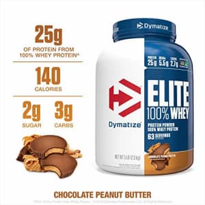 Dymatize Elite 100% Whey Protein Powder, Chocolate Peanut Butter 5 Pound for $62 Dymatize Elite 100% Whey Protein Powder, Chocolate Peanut Butter 5 Pound for $62