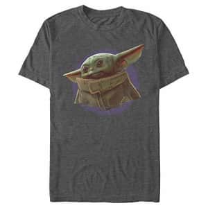 Star Wars Men's The Mandalorian The Child Purple Swirl T-Shirt, Charcoal Heather, small for $15