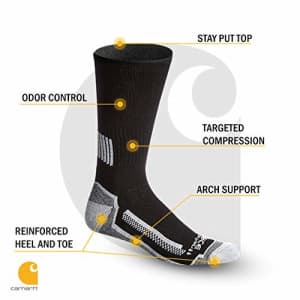 Carhartt Force Performance Mens Crew Work Socks, Odor Resistant with Reinforced Heel & Toe, Black, for $15