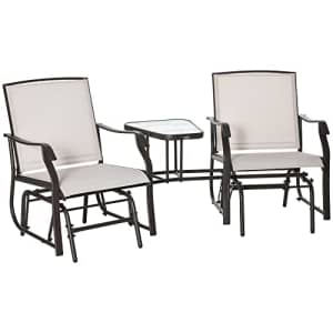 Outsunny Outdoor Glider Chairs with Coffee Table, Patio 2-Seat Rocking Chair Swing Loveseat with for $200