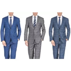 Gino Vitale Men's Harrogate Windowpane Slim Fit 2-Piece Suit for $70