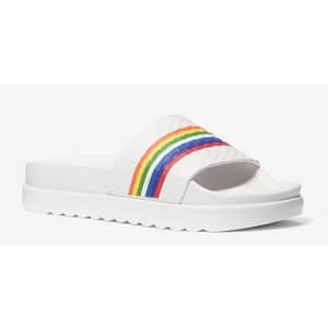 Michael Michael Kors Women's Tyra Rainbow Stripe Embossed Leather Slide Sandal for $37 Michael Michael Kors Women's Tyra Rainbow Stripe Embossed Leather Slide Sandal for $37