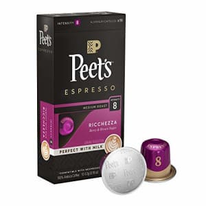 Peet's Coffee Espresso Capsules Ricchezza, Intensity 8, 10 Count Single Cup Coffee Pods Compatible for $7 Peet's Coffee Espresso Capsules Ricchezza, Intensity 8, 10 Count Single Cup Coffee Pods Compatible for $7