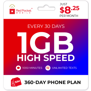 Red Pocket 1yr Unlimited + 1GB Monthly Data Prepaid Plan w/ SIM Card for $99 Red Pocket 1yr Unlimited + 1GB Monthly Data Prepaid Plan w/ SIM Card for $99