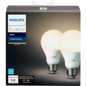 Philips Hue White 2-Count A19 LED Smart Bulb for $15