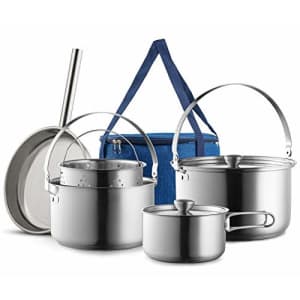 Wealers Camping Cookware Set 304 Stainless Steel 8-Piece Pots & Pans Open Fire Cooking Kit | Frying Pan for $121 Wealers Camping Cookware Set 304 Stainless Steel 8-Piece Pots & Pans Open Fire Cooking Kit | Frying Pan for $121