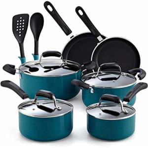Cook N Home 12-Piece Stay Cool Handle, Turquoise Nonstick Cookware Set for $120