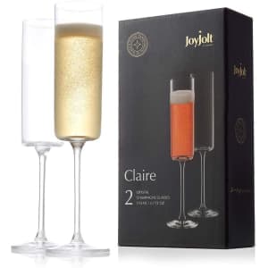 JoyJolt Set of 2 Claire Collection Crystal Champagne Flutes for $17