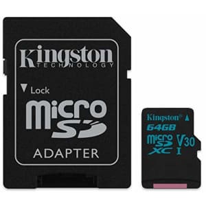 Kingston 64GB SDXC Micro Canvas Go! Memory Card and Adapter Works with GoPro Hero 7 Black, Silver, for $19 Kingston 64GB SDXC Micro Canvas Go! Memory Card and Adapter Works with GoPro Hero 7 Black, Silver, for $19