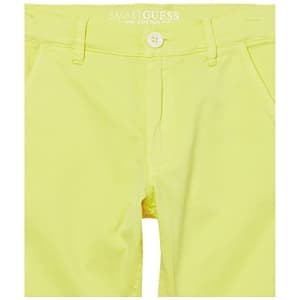 GUESS Boys' Big Embroidered Logo Organic Stretch Sateen Chino Shorts, City Yellow, 12 for $14