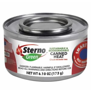 Sterno Green 6.1-oz. Canned Heat 6-Pack for $18 Sterno Green 6.1-oz. Canned Heat 6-Pack for $18