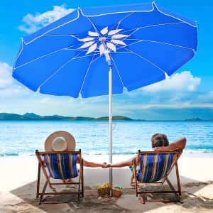 Feflo 7-Foot Portable Beach Umbrella. Similar 7-foot umbrellas are around $50 elsewhere. Clip the on-page coupon to get this price.