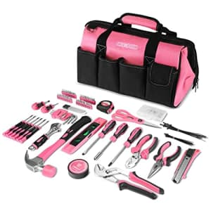 DEKOPRO Pink Tool Set, 180-Piece Pink Tool Kit for women, Home Repairing Tool Kit with Wide Mouth for $50