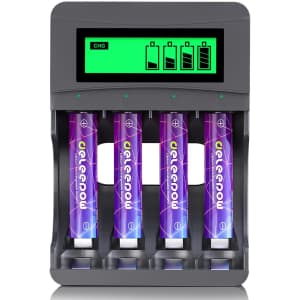 Deleepow 1.5V AAA Lithium Rechargeable Batteries 4-Pack w/ Charger for $19