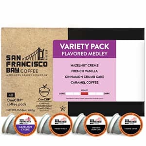 SF Bay Coffee San Francisco Bay Coffee OneCUP Flavored Variety Pack 40 Ct Compostable Coffee Pods, K Cup for $19