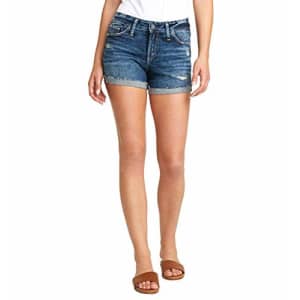 Silver Jeans Co. Women's Suki Mid Rise Shorts, Distressed Dark Indigo, 26W for $36