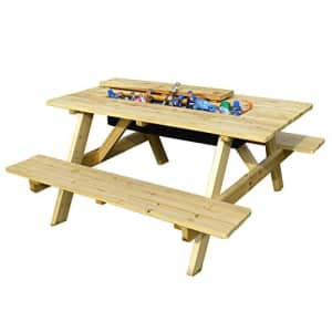 Merry Garden Cooler Wooden Picnic Table and Bench Kit Outdoor Patio Dining Table, Natural for $206 Merry Garden Cooler Wooden Picnic Table and Bench Kit Outdoor Patio Dining Table, Natural for $206