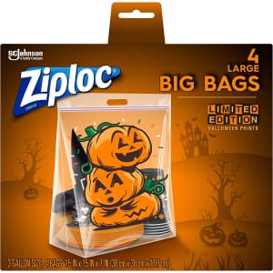Ziploc 3-Gallon Halloween Storage Bag 4-Pack for $2 Ziploc 3-Gallon Halloween Storage Bag 4-Pack for $2