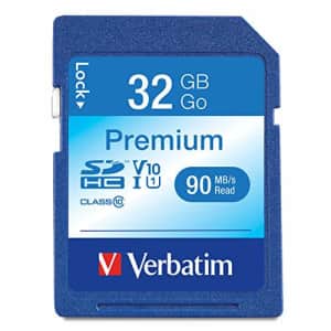 Verbatim 32GB Premium SDHC Memory Card, UHS-I Class 10, Blue for $23 Verbatim 32GB Premium SDHC Memory Card, UHS-I Class 10, Blue for $23