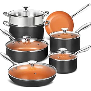 MICHELANGELO Copper Pots and Pans Set Nonstick, Hard Anodized Cookware Set With Ceramic Coating, for $70