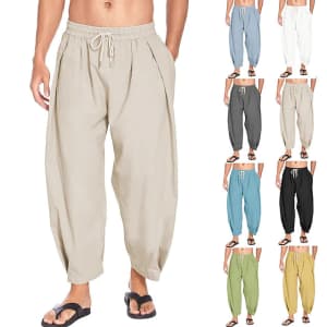 Men's Cropped Hem Pants with Pockets for $12