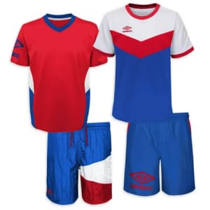 Umbro Boys' Retro Diamond Soccer Jerseys and Shorts 4-Piece Outfit Set for $7