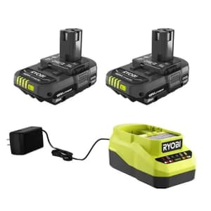 Ryobi One+ 18V 2Ah Li-ion Compact Battery 2-Pack w/ Charger for $59