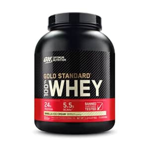 Optimum Nutrition Gold Standard 100% Whey Protein Powder, Vanilla Ice Cream, 5 Pound (Packaging May for $75