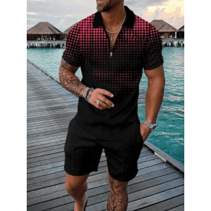 Men's 2-Piece Zippered Athleisure Shirt and Short Set for $16