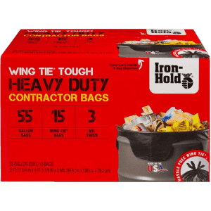 Iron-Hold 55-Gal. Wing Tie Tough Contractor Bags 15-Pack for $13 for members Iron-Hold 55-Gal. Wing Tie Tough Contractor Bags 15-Pack for $13 for members