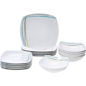 Amazon Basics 18-Piece Square Porcelain Dinnerware Set for $54