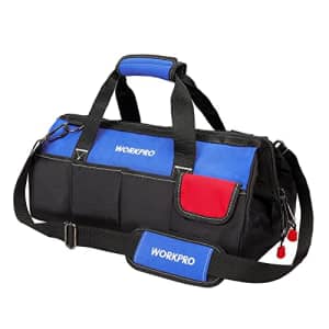 WORKPRO 18-inch Close Top Wide Mouth Storage Tool Bag with Adjustable Shoulder Strap, Sturdy Bottom for $26