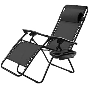 Goplus Zero Gravity Chair, Adjustable Folding Reclining Lounge Chair with Pillow and Cup Holder, for $70