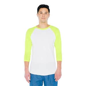 American Apparel Men's 50/50 Raglan 3/4 Sleeve T-Shirt, 2-Pack, White/Neon Heather Yellow, X-Small for $18