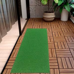 Ottomanson Evergreen Collection Waterproof Solid Grass Design 2x5 Indoor/Outdoor Artificial Grass for $31