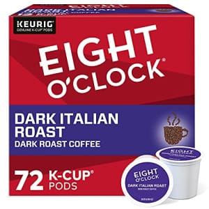 Eight O'Clock Coffee Dark Italian Roast Keurig Single-Serve K-Cup Pods, Dark Roast Coffee, 72 Count for $61 Eight O'Clock Coffee Dark Italian Roast Keurig Single-Serve K-Cup Pods, Dark Roast Coffee, 72 Count for $61