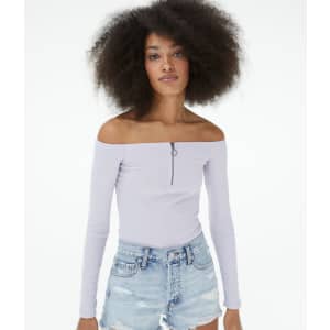 Aeropostale Women's Long Sleeve 1/4-Zip Off-The-Shoulder Bodycon Top for $6 Aeropostale Women's Long Sleeve 1/4-Zip Off-The-Shoulder Bodycon Top for $6